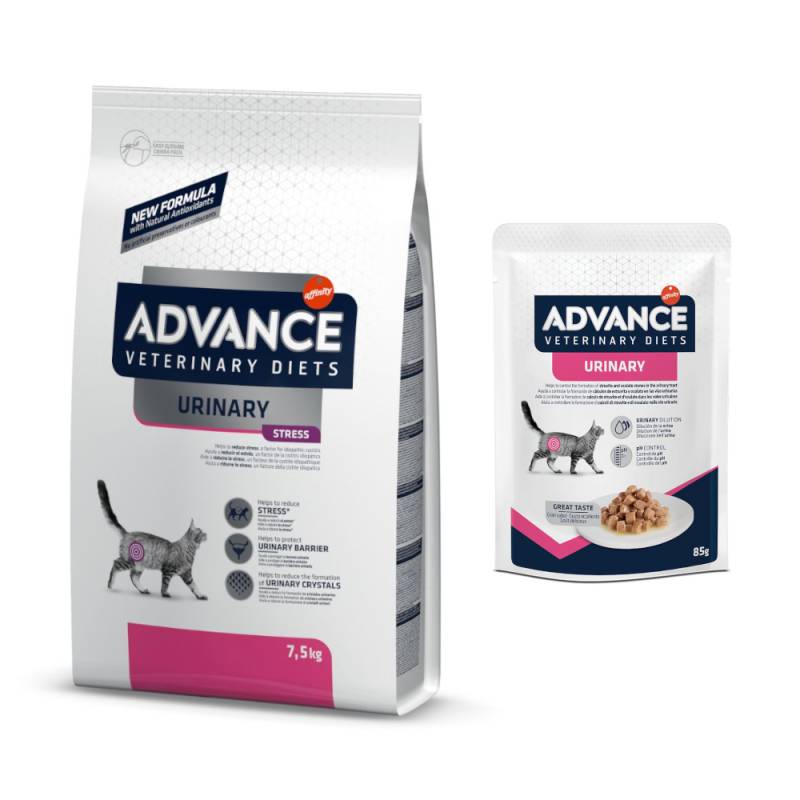 Advance Veterinary Diets + 12 x 85 g passendes Nassfutter zum Sonderpreis! - 7,5 kg Urinary Stress + 12 x 85 g Urinary von Affinity Advance Veterinary Diets