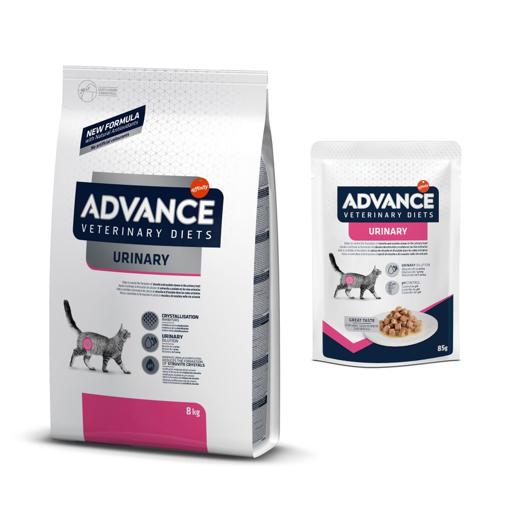 Advance Veterinary Diets + 12 x 85 g passendes Nassfutter zum Sonderpreis! - 8 kg Urinary + 12 x 85 g Urinary von Affinity Advance Veterinary Diets