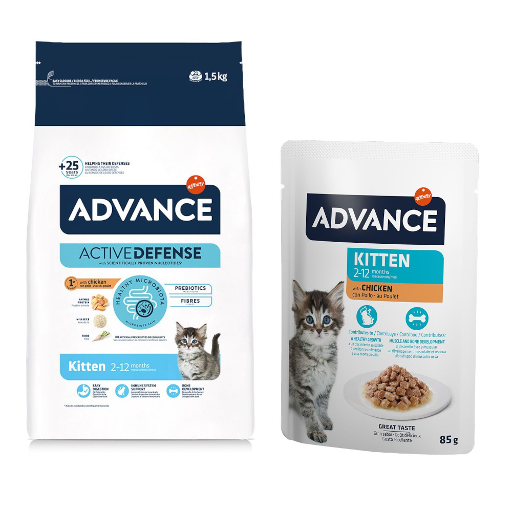 1,5 kg Advance Trockenfutter + 12 x 85 g Nassfutter gratis! - Kitten mit Huhn & Reis von Affinity Advance