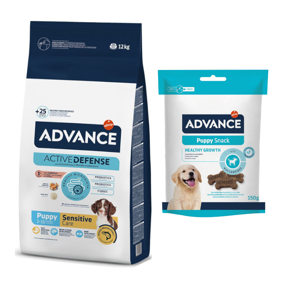 12 kg / 14 kg Advance + 150 g passender Snack gratis! - 12 kg Puppy Sensitive mit Lachs + 150 g Puppy von Affinity Advance