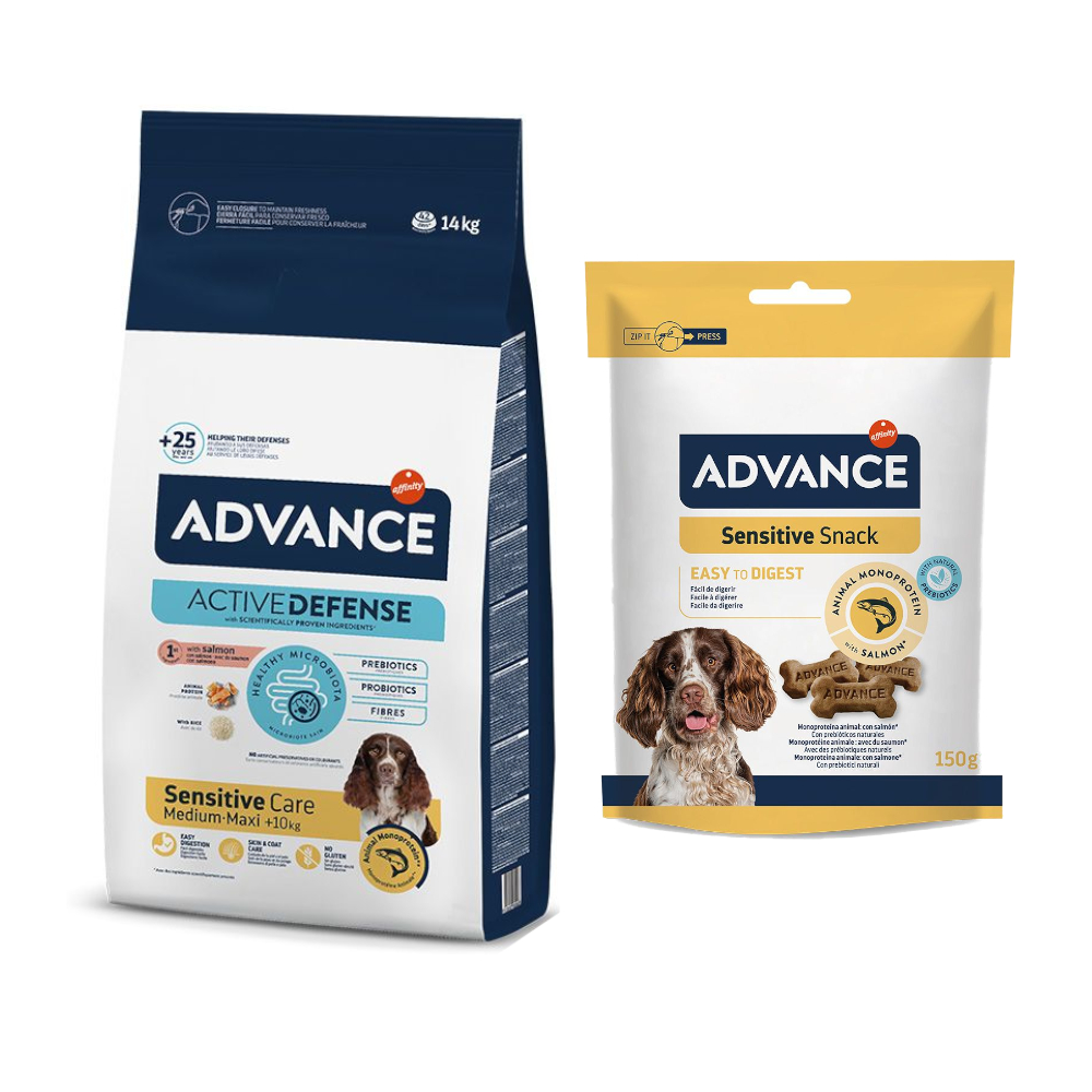 12 kg / 14 kg Advance + 150 g passender Snack gratis! - 14 kg Sensitive Adult Lachs & Reis + 150 g Sensitive von Affinity Advance