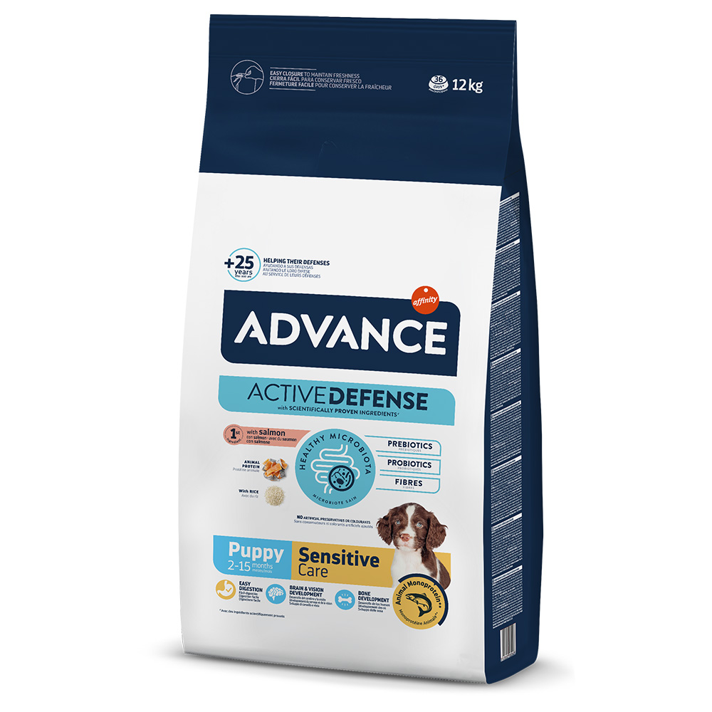 2 kg gratis! 11,5 kg / 12 kg Advance - 12 kg Puppy Sensitive mit Lachs von Affinity Advance