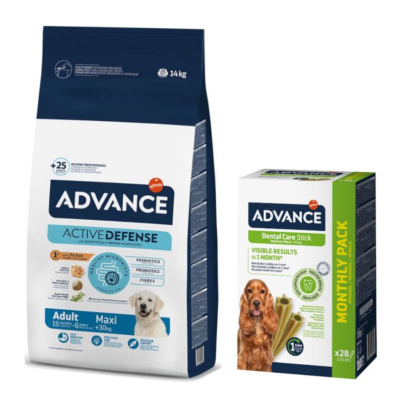 Advance Trockenfutter + passende Dental Care Snacks gratis! - 14 kg Maxi Adult + 720 g Medium/Maxi von Affinity Advance