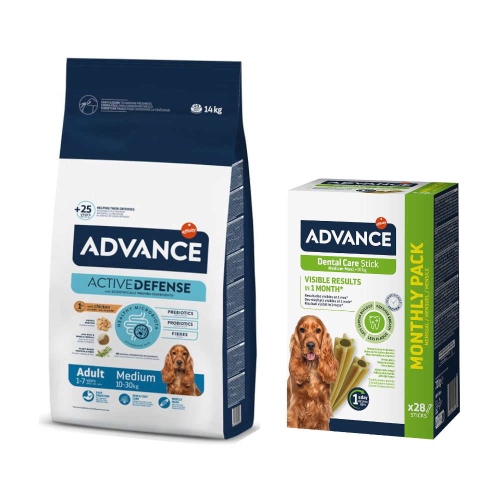 Advance Trockenfutter + passende Dental Care Snacks gratis! - 14 kg Medium Adult + 720 g Medium/Maxi von Affinity Advance