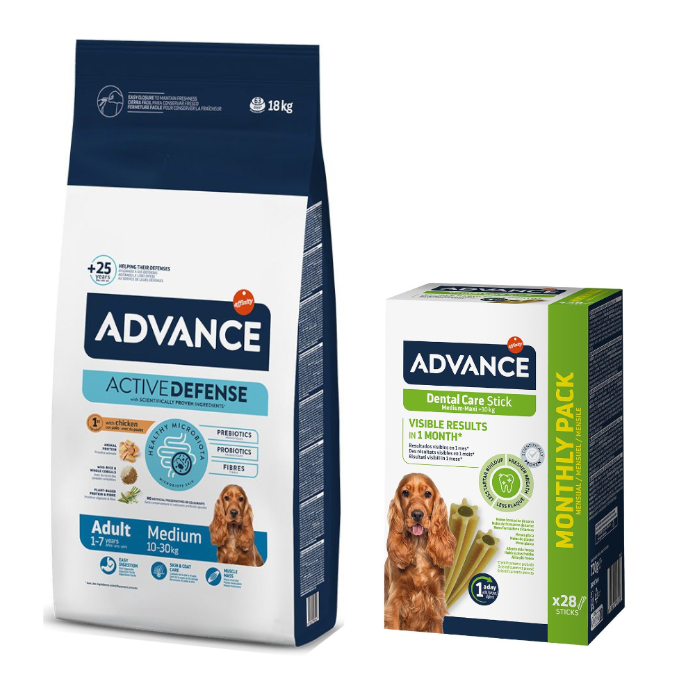 Advance Trockenfutter + passende Dental Care Snacks gratis! - 18 kg Medium Adult + 720 g Medium/Maxi von Affinity Advance