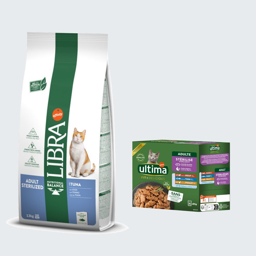 12 kg Libra Trockenfutter + 8 x 85 g Ultima Sterilized Nassfutter-Mix gratis! - Sterilized Thunfisch 12 kg Libra Trockenfutter + 8 x 85 g Ultima Sterilized Nassfutter-Mix gratis! - Sterilized Thunfisch von Affinity Libra