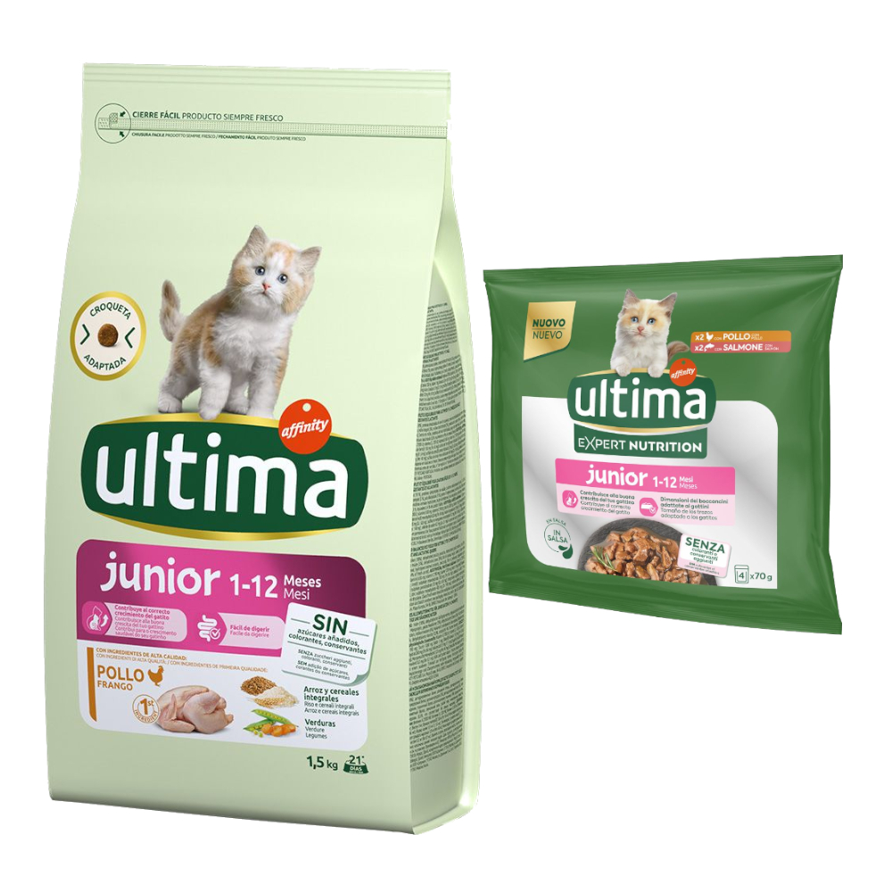 1,5 kg / 3 kg / 7,5 kg Ultima + 4 x 70 g Expert Nutrition gratis! - 1,5 kg Junior Huhn + 4 x 70 g Junior Huhn & Lachs von Affinity Ultima