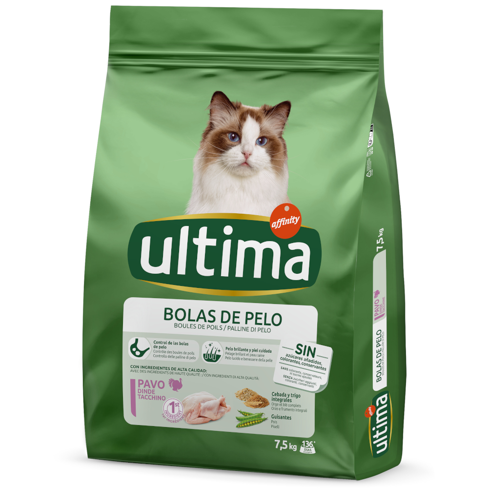 1,5 kg gratis! 7,5 kg Ultima Cat Trockenfutter - Hairball Truthahn & Reis von Affinity Ultima