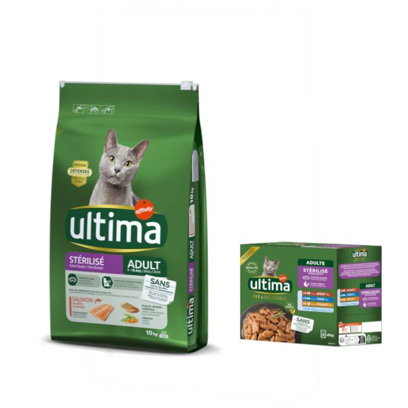 10 kg Ultima Trockenfutter + 8 x 85 g Sterilized Nassfutter-Mix II gratis! - Sterilized Lachs & Gerste von Affinity Ultima