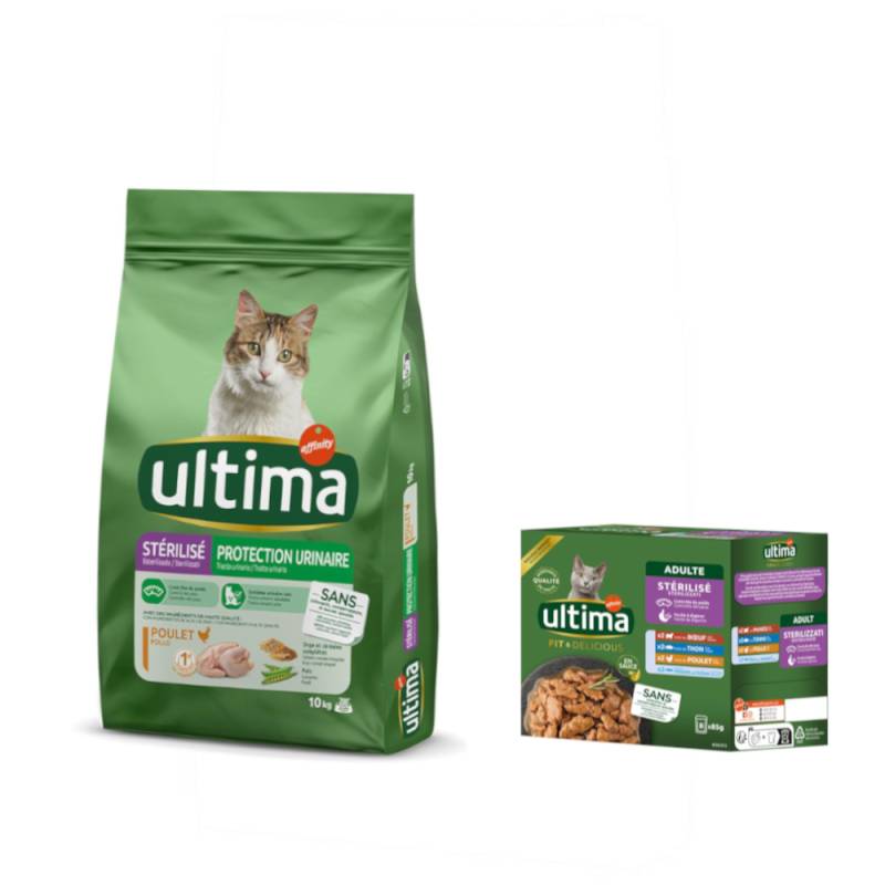 10 kg Ultima Trockenfutter + 8 x 85 g Sterilized Nassfutter-Mix II gratis! - Sterilized Urinary Huhn von Affinity Ultima