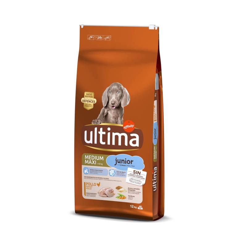 2 kg / 3 kg gratis! 12 kg / 14 kg / 18 kg Ultima - 12 kg Medium / Maxi Junior Huhn von Affinity Ultima