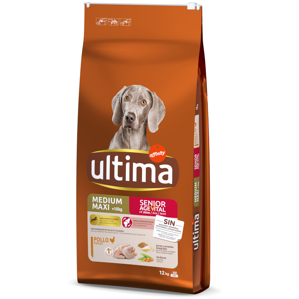 2 kg / 3 kg gratis! 12 kg / 14 kg / 18 kg Ultima - 12 kg Medium / Maxi Senior Huhn von Affinity Ultima