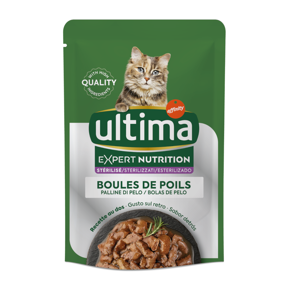 3 + 1 gratis! 4 x 280 g Ultima Cat Expert Nutrition - Hairball Rind & Lachs von Affinity Ultima