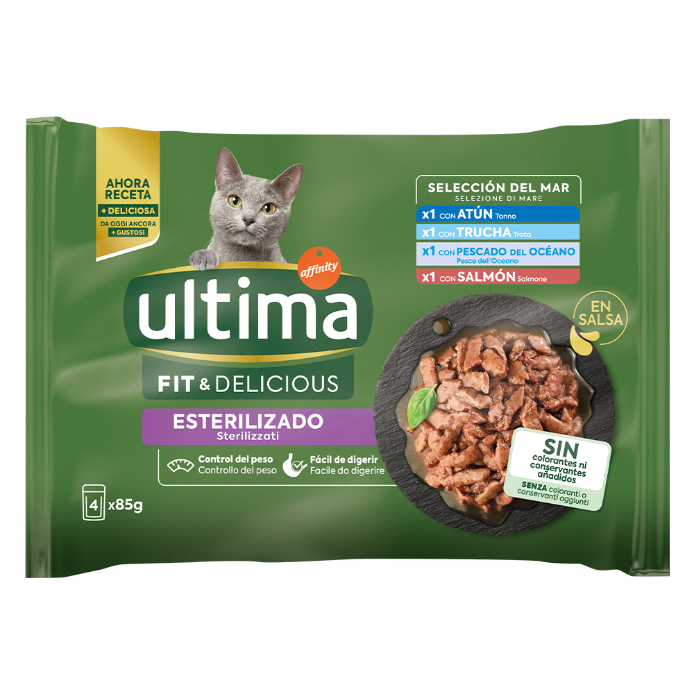 38 + 10 gratis! 48 x 85 g Ultima Cat - Sterilized: Fischauswahl (Lachs, Forellen, Thunfisch, Ozeanfisch) von Affinity Ultima