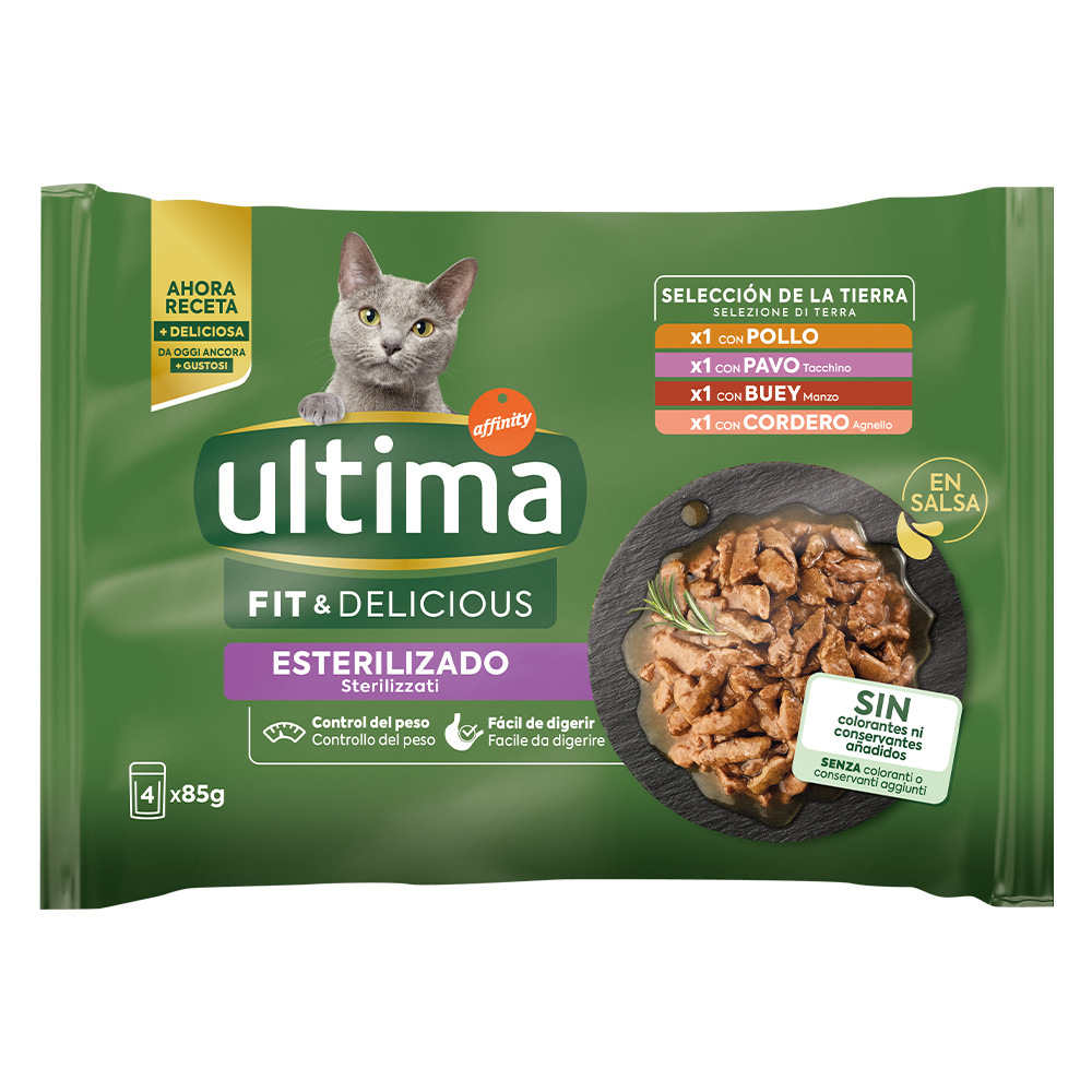 38 + 10 gratis! 48 x 85 g Ultima Cat - Sterilized: Fleischauswahl (Huhn, Rind, Lamm, Truthahn) von Affinity Ultima