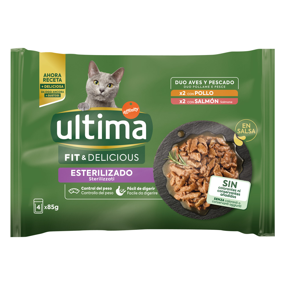 38 + 10 gratis! 48 x 85 g Ultima Cat - Sterilized: Huhn und Lachs von Affinity Ultima