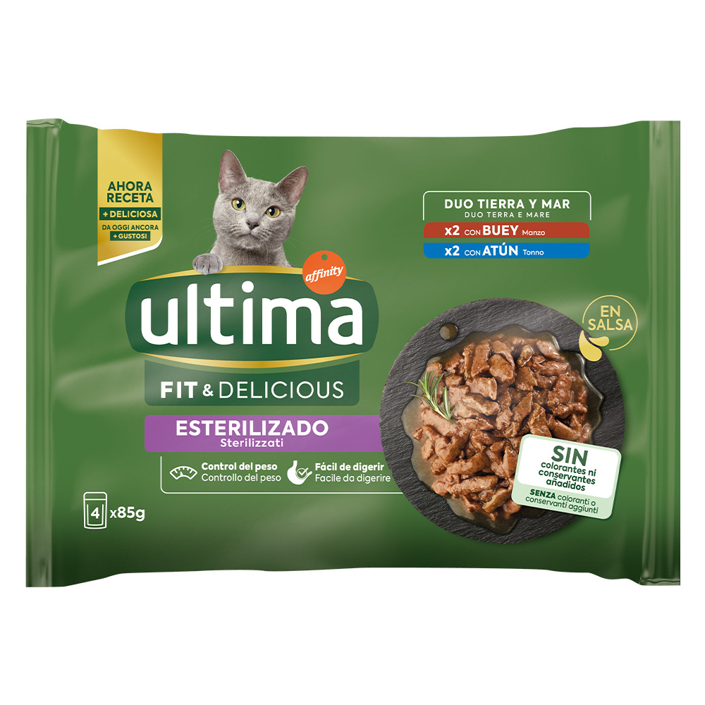 38 + 10 gratis! 48 x 85 g Ultima Cat - Sterilized: Rind und Thunfisch von Affinity Ultima