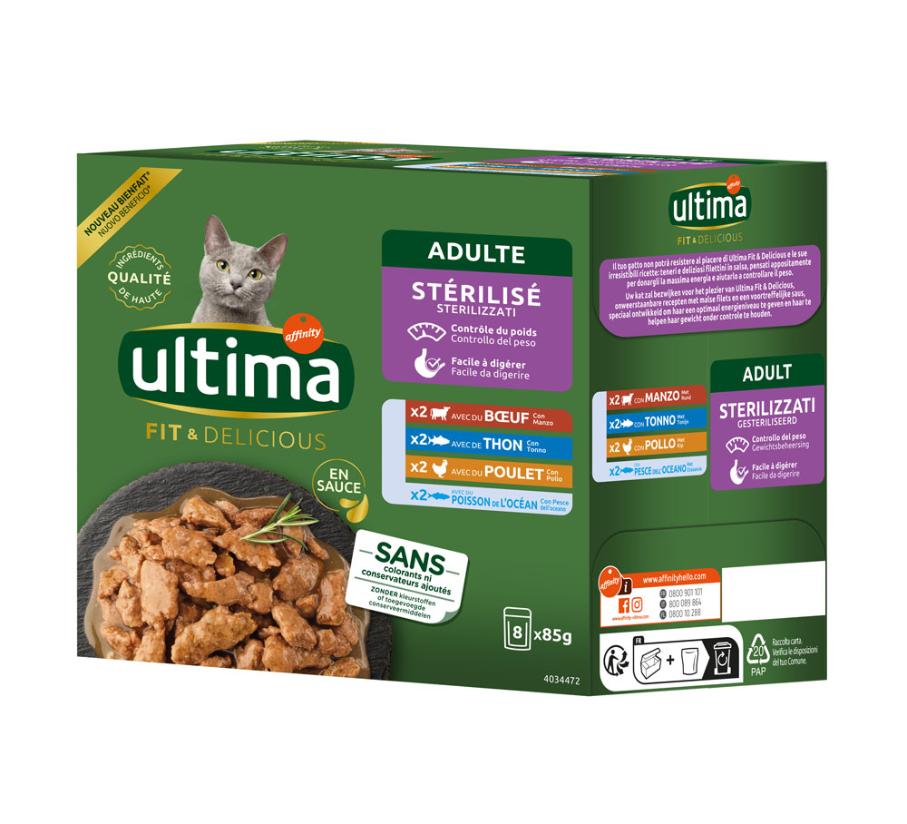 Ultima Sterilized Katze 48 x 85 g - Mix II (Huhn, Rind, Thunfisch, Seefisch) von Affinity Ultima