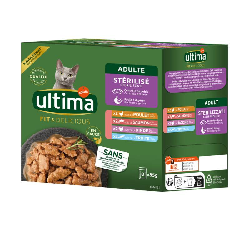 Ultima Sterilized Katze 8 x 85 g - Mix I (Huhn, Truthahn, Lachs, Forelle) von Affinity Ultima