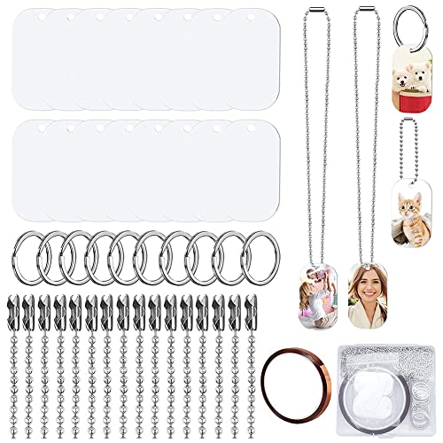 Aflytep 44 StüCke Sublimation Stamping Hunde Tags, mit Kette Halskette Kette SchlüSsel AnhäNger WäRme Band für Haustier ID, AnhäNger von Aflytep