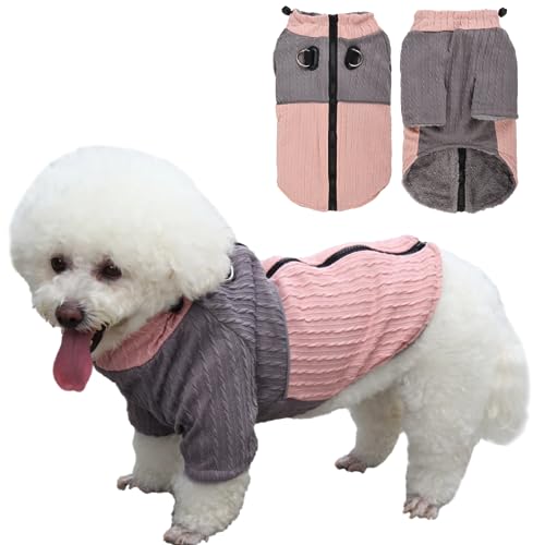 Afuwarm Hundepullover mit Reißverschluss, Rosa, Größe M, warme Fleece-Welpenjacke mit Geschirr, weicher Hundepullover für kalten Winter, Jungen, Hundemantel, Sweatshirt, Weste, Hundekleidung für von Afuwarm