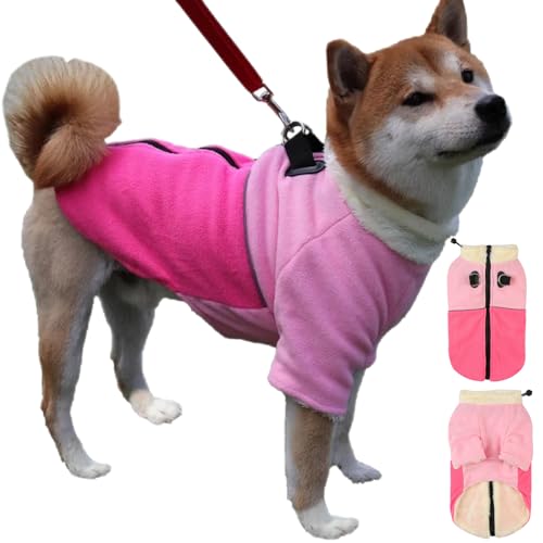 Afuwarm Hundepullover mit Reißverschluss und integriertem Geschirr, Rosa, Größe XL, warmer Doppel-Fleecepullover für mittelgroße und große Hunde von Afuwarm