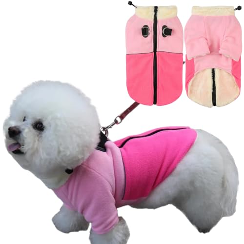 Afuwarm Hundepullover mit Reißverschluss und integriertem Geschirr, Rosa, Größe XS – warmer Doppel-Fleece-Pullover für Hunde – Winter-Hundepullover für süße Welpen, Kätzchen und extra kleine Hunde von Afuwarm