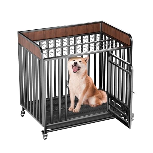 76.2 cm Heavy Duty Hundebox Hundekästen für kleine Hunde Unzerstörbare Hundebox Metall Hundebox mit Rollen Hundebox Möbel Stabile Schlösser / Abnehmbares Tablett von Ageroul