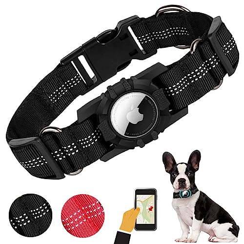 AgoumLux Airtag Hundehalsband Hunde Air Tag Halter Halsband Nylon Verstellbar Reflektierend für Kleine, Mittelgroße und Große, Schwarz, M von AgoumLux