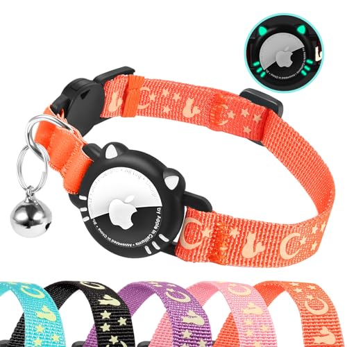 AgoumLux Premium Katzenhalsband Airtag, Katzen Halsband Tracker Kompatibel Apple Air Tag, Katzenhalsband mit Sicherheitsverschlussfür Klein und Welpen, Orange, S(23-33 cm) von AgoumLux