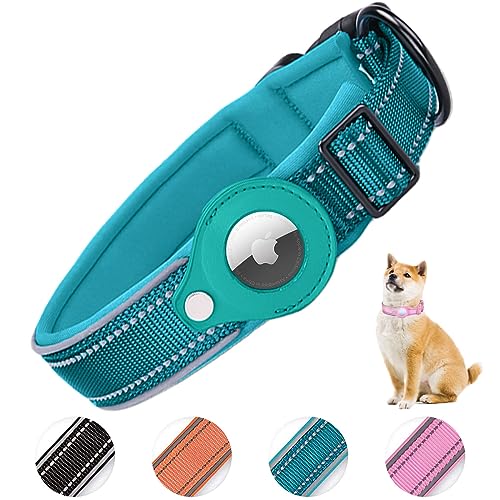 AgoumLux Hundehalsband für AirTag, Apple Airtag Reflektierendes Halsband Hund, Integriertes Air Tag für Kleine Mittelgroße Große Hund, Blau, XL von AgoumLux