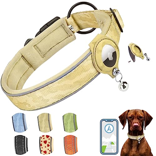 AgoumLux Hundehalsband für Integriertes Apple AirTag Halsband Air Tag GPS Verstellbar Neopren Nylon Reflektierend für Kleine Mittel Große Hunde, Mehrfarbig, M von AgoumLux