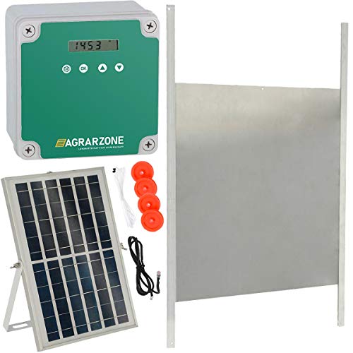 Agrarzone Automatische Hühnerklappe Solar 43 x 40 cm - Hühnertür mit Timer, Manuell, Lichtsensor - Elektrische Hühnerklappe automatisch - Hühnerklappe elektrisch für Hühnerstall von Agrarzone