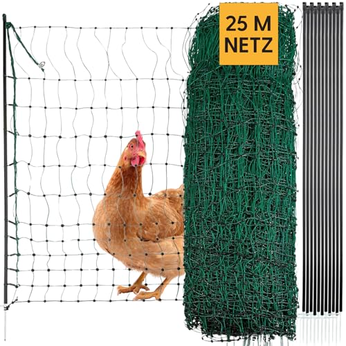 Agrarzone Geflügelnetz 25m x 106cm, Doppelspitze, ohne Strom - Mobiler Hühnerzaun Steckzaun Garten - Weidezaun für Hühner und Geflügel von Agrarzone