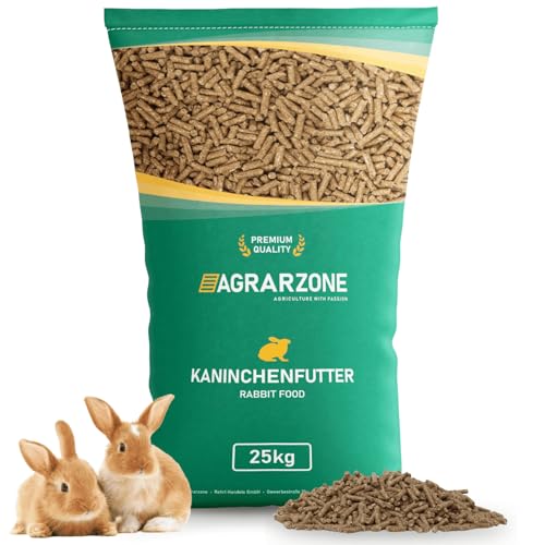 Agrarzone Kaninchenfutter Pellets 25 kg - Hasenfutter 25KG für Kaninchen, Zwergkaninchen, Hasen - Nährstoffreiches Kleintierfutter - AMA-Gütesiegel Zertifiziert, 100% gentechnikfrei von Agrarzone