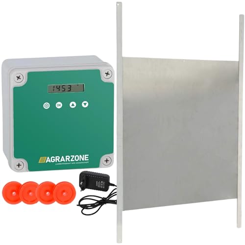 Agrarzone Automatische Hühnerklappe Batterie mit Schieber 40 x 43 cm - Hühnertür mit Timer, Manuell, Lichtsensor - Elektrische Hühnerklappe automatisch - Hühnerklappe elektrisch für Hühnerstall von Agrarzone