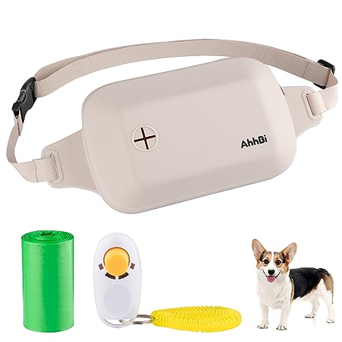 AhhBi Silikon-Leckerli-Trainingstasche für Hunde, Clicker für Haustiertraining, integrierter Kotbeutelspender, 3 Tragemöglichkeiten (Beige) von AhhBi