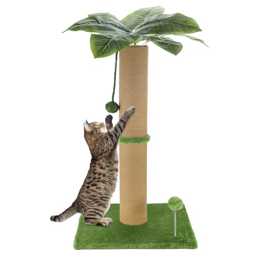 Ahomdoo Katzenkratzbaum 34 Zoll Heavy Duty Palmblatt Katzenbaum mit Kratzbaum Groß Katzenkratzbaum für Erwachsene und Kätzchen von Ahomdoo