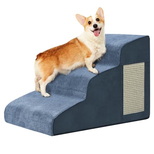 Haustiertreppe, Hundetreppe für kleine Hunde, Hundetreppe, 3-stufige gebogene Hunderampe für Bett, Couch, Sofa, Auto und Stühle, rutschfeste Unterseite, Katzenkratzbrett, hochdichter Schaumstoff, von Ahpmeoa