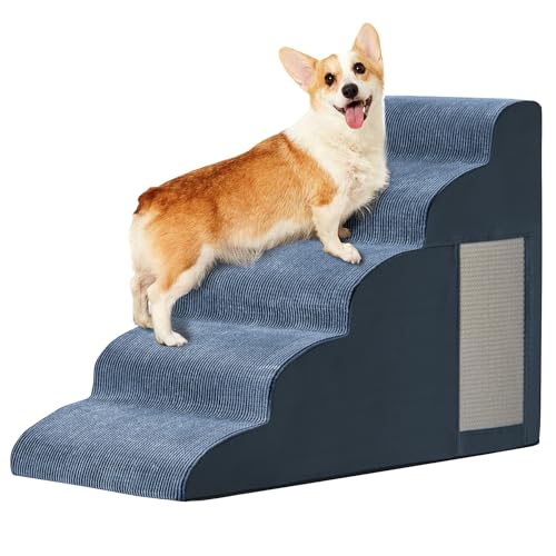 Haustiertreppe, Hundetreppe für kleine Hunde, Hundetreppe, 5-stufige gebogene Hunderampe für Bett, Couch, Sofa, Auto und Stühle, rutschfeste Unterseite, Katzenkratzbrett, hochdichter Schaumstoff, von Ahpmeoa