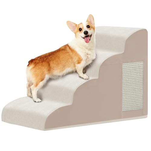 Hundetreppe für Bett, Hundetreppe für kleine Hunde, 4-stufige Hunderampe für Bett, Couch, Sofa und Stühle, rutschfeste Unterseite, Katzenkratzen, hochdichter Schaumstoff, tragbare Haustiertreppe, von Ahpmeoa