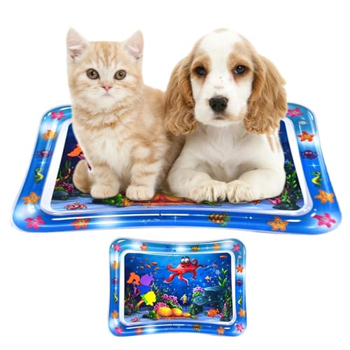 Ahuuen Wasser-Sensormatte Katze | Sensor-Wasserspielmatte | Aufblasbare Tummy Times-Wassermatte | Wassergefülltes Sensorpad | Kreative Katzen-Wasserspiel-Kühlmatte Für Haustiere Und Kinder von Ahuuen