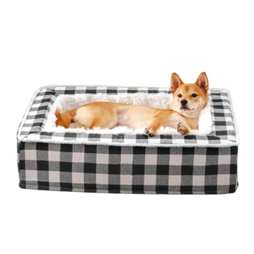 AiBaiLe Classic Tartan Square Pet Bed,Funny Fuzzy Soft Fluffy Dog Sleeping Mat,Extra Thick Memory Foam Dog Bed,Anti-Slip Durable Removable Washable Plush Cats Cushion (Black, XL) von AiBaiLe