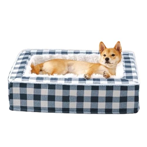 AiBaiLe Classic Tartan Square Pet Bed,Funny Fuzzy Soft Fluffy Dog Sleeping Mat,Extra Thick Memory Foam Dog Bed,Anti-Slip Durable Removable Washable Plush Cats Cushion (Blue, XL) von AiBaiLe