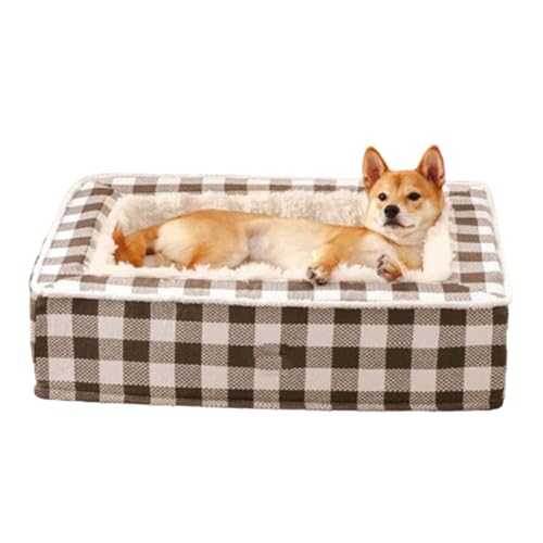 AiBaiLe Classic Tartan Square Pet Bed,Funny Fuzzy Soft Fluffy Dog Sleeping Mat,Extra Thick Memory Foam Dog Bed,Anti-Slip Durable Removable Washable Plush Cats Cushion (Brown, XL) von AiBaiLe