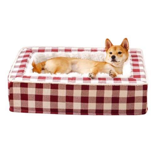 AiBaiLe Classic Tartan Square Pet Bed,Funny Fuzzy Soft Fluffy Dog Sleeping Mat,Extra Thick Memory Foam Dog Bed,Anti-Slip Durable Removable Washable Plush Cats Cushion (Red, XL) von AiBaiLe