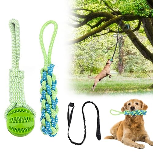AiPITE Bungee Tug Toy for Dog, Tether Tug Outdoor Dog Toy, with Adjustable Bungee Rope and Hanging Dog Toy Suited for Entertainment and Exercise Equipment, Tugger Dog Rope Toy with 2 Chew Rope Toys von AiPITE