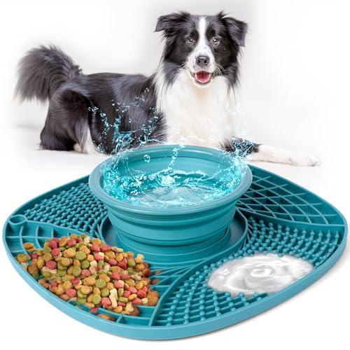 AiQInu Leckmatte Hund mit Wassernapf, Schleckmatte Hund mit Saugnapf für Linderung von Hundeangst, Futtermatte für Butter, Joghur, für Hundebaden, Trainieren, Fellpflege & Klauenpflege von AiQInu