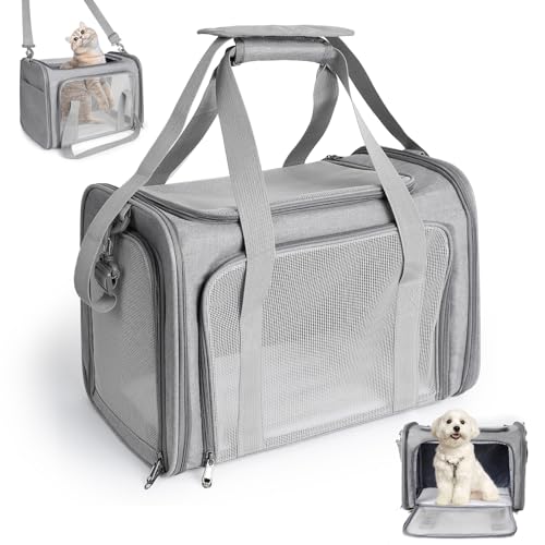 AiQInu Transporttasche Katze Hund, Faltbare Katzenrucksack mit Einstellbar Schultergurt, Hundebox Katzen Transportboxen Tragfähigkeit 3-6kg, für Mittel Kleine Hund Katze Haustiere im Flugzeug von AiQInu