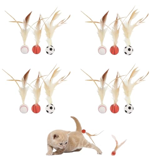 AiQiMinHao interaktives katzenspielzeugball mit Federn, Cat Buncing Ball, 2025 Neu interaktives katzenspielzeug, Katzenspielzeug Ball, Katzen-Trainingsbälle, Für Bewegung, Spiel und Training (12 pcs) von AiQiMinHao